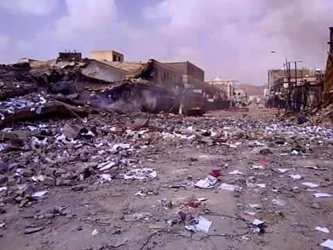 الشارع الرئيسي في صعدة بعد تعرضه للقصف من قبل قوات التحالف
