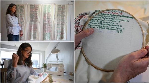 بكل خيط اسم وقصة.. إيرلندية توثّق ضحايا غزة بالتطريز