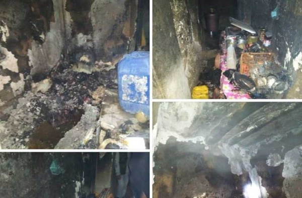 حريق يلتهم منزلاً في أحد احياء مدينة إب القديمة