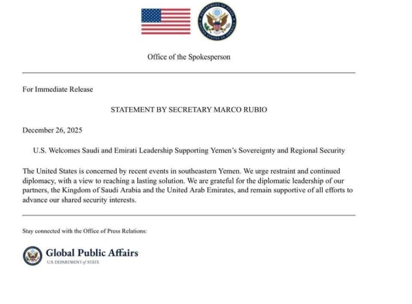 الخارجية الأمريكية تجدد دعمها لسيادة اليمن وتدعو لضبط النفس