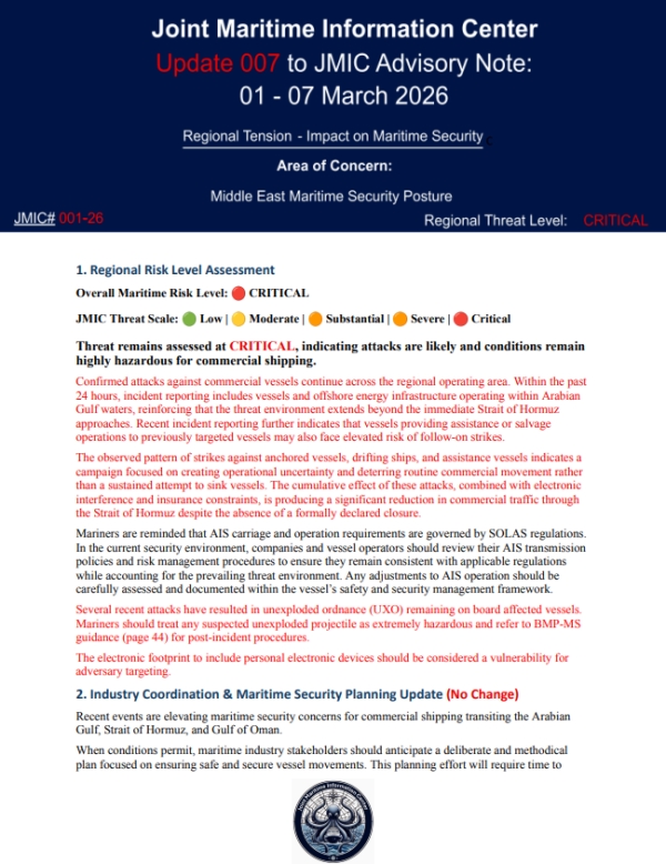 تحذير بحري: مستوى التهديد في الشرق الأوسط يصل إلى الحرج مع تزايد الهجمات على السفن التجارية