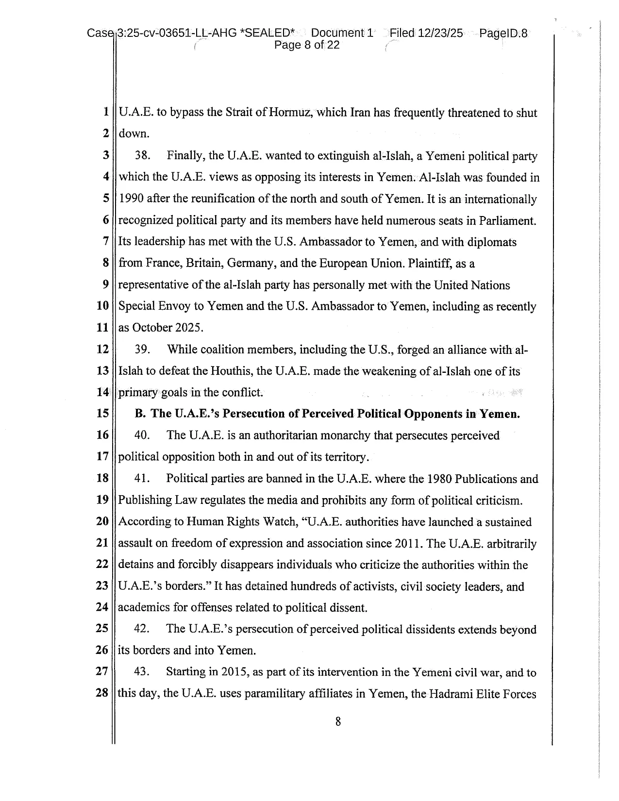 الموقع بوست يحصل على وثائق الدعوى القضائية المرفوعة ضد الإمارات في أمريكا ومرتزقتها في اليمن