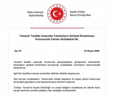 الخارجية التركية ترحب باتفاق تبادل الأسرى في اليمن وتدعو لحل سياسي شامل